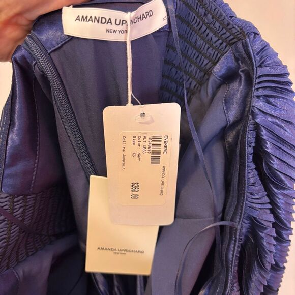 New Amanda Uprichard Blue Collina Strapless Pleated Jumpsuit XS - Picture 7 of 8